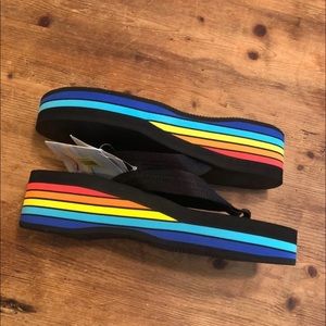 NWT Rainbow Wedge Flip Flops